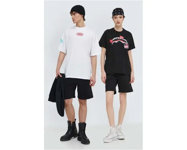 Sprayground pantaloni scurti din bumbac culoarea negru, cu imprimeu