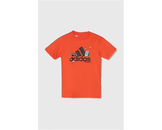 adidas tricou de bumbac pentru copii culoarea portocaliu, cu imprimeu