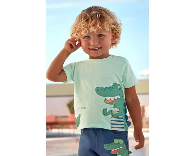 Mayoral tricou din bumbac pentru bebelusi culoarea verde, cu imprimeu