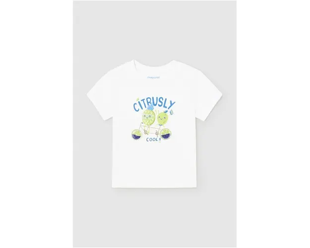 Mayoral tricou din bumbac pentru bebelusi culoarea alb, cu imprimeu
