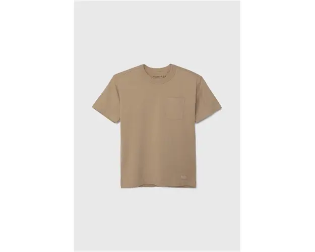 Abercrombie & Fitch tricou de bumbac pentru copii culoarea bej, neted