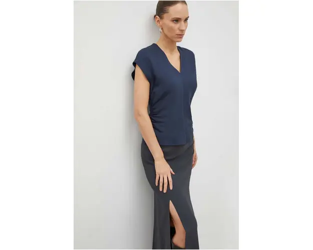 Samsoe Samsoe bluza femei, culoarea albastru marin, neted