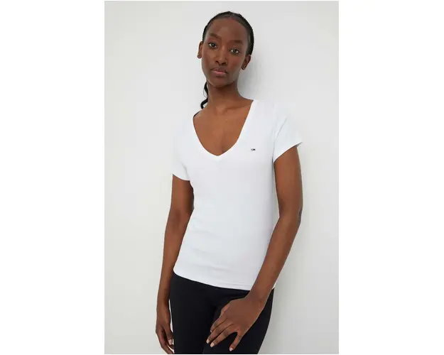 Tommy Jeans tricou femei, culoarea alb, DW0DW17385