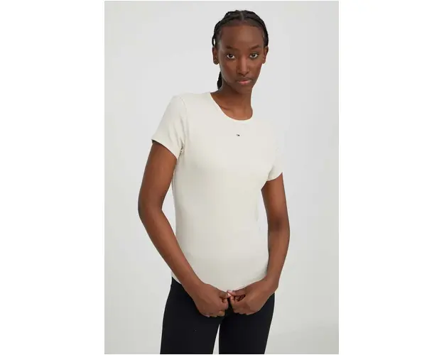 Tommy Jeans tricou femei, culoarea bej, DW0DW17383