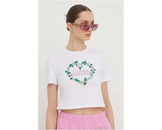 Chiara Ferragni tricou din bumbac femei, culoarea alb
