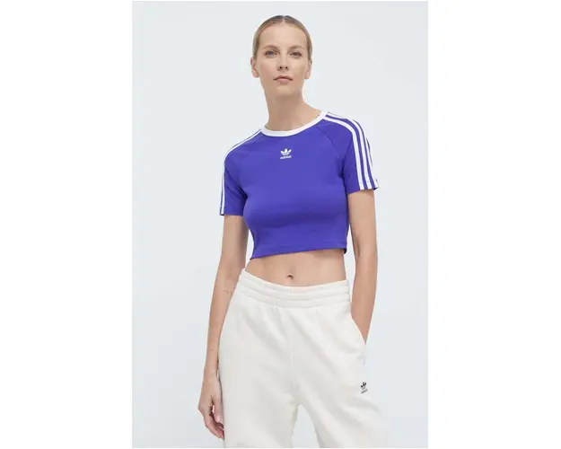 adidas Originals tricou 3-Stripes Baby Tee femei, culoarea violet, IP0661