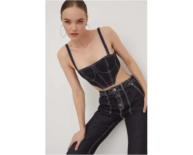 Karl Lagerfeld Jeans top din denim culoarea gri