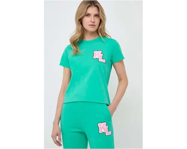 Karl Lagerfeld tricou din bumbac femei, culoarea verde