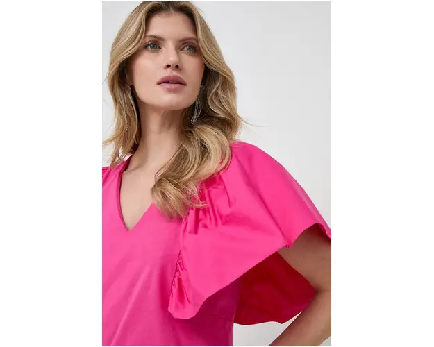 Karl Lagerfeld bluza din bumbac culoarea roz, neted