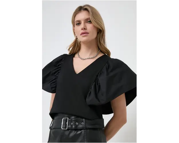 Karl Lagerfeld bluza din bumbac culoarea negru, neted