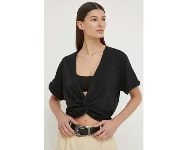 BA&SH tricou din bumbac DENALI femei, culoarea negru, 1E24DENA