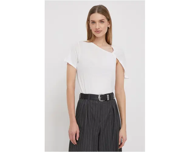 Pepe Jeans tricou din amestec de in culoarea alb