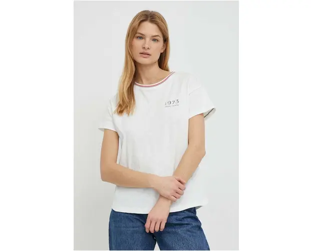 Pepe Jeans tricou din bumbac femei, culoarea alb
