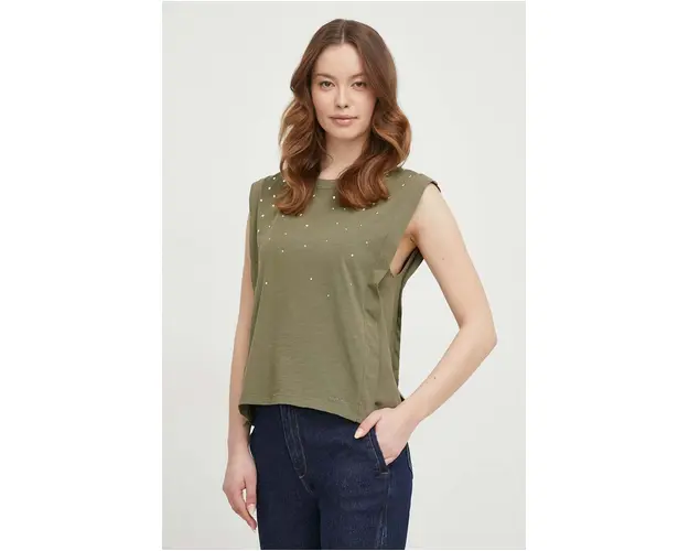 Pepe Jeans top din bumbac culoarea verde