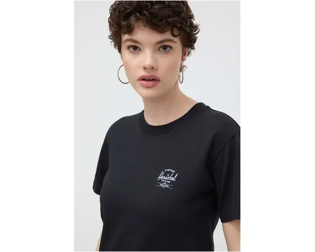 Herschel tricou din bumbac femei, culoarea negru