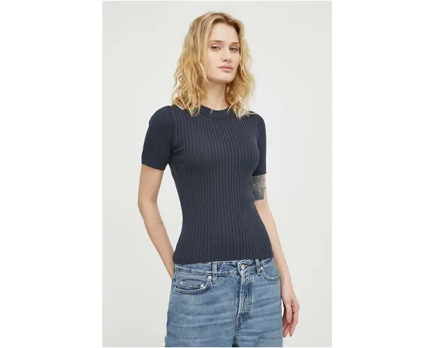 Herskind tricou din amestec de matase culoarea albastru marin