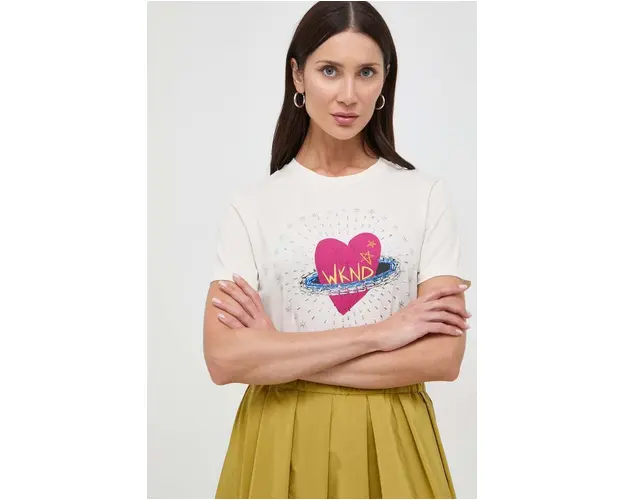 Weekend Max Mara tricou din bumbac femei, culoarea bej 2415970000000