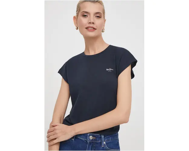 Pepe Jeans tricou din bumbac femei, culoarea albastru marin