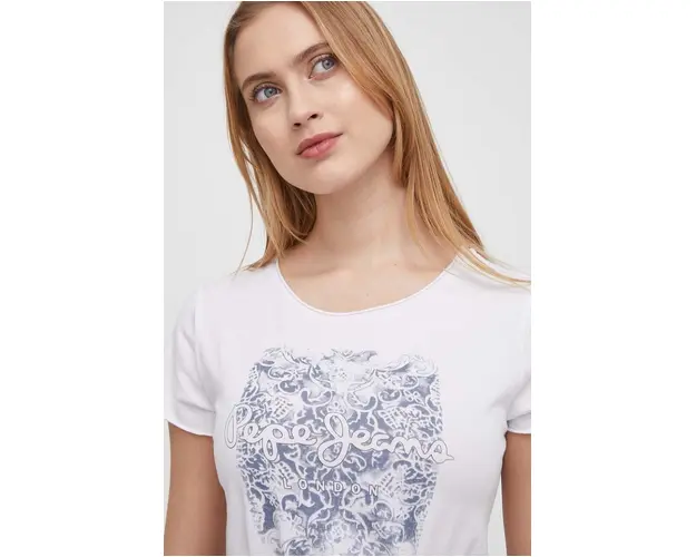 Pepe Jeans tricou din bumbac femei, culoarea alb