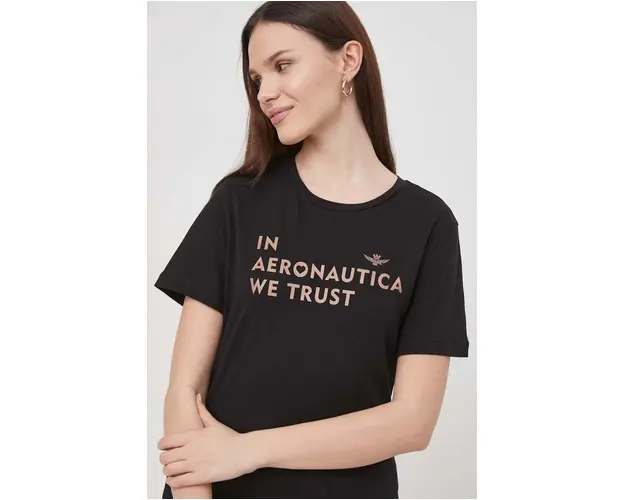 Aeronautica Militare tricou din bumbac femei, culoarea negru