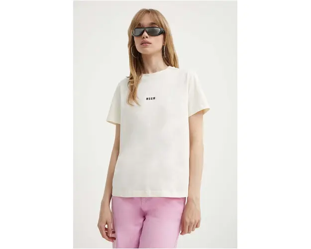MSGM tricou din bumbac femei, culoarea bej 2000MDM500.200002