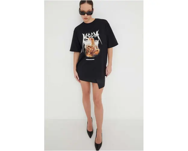 MSGM tricou din bumbac femei, culoarea negru 3641MDM127.247002