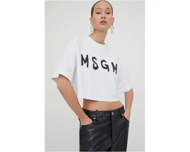 MSGM tricou din bumbac femei, culoarea alb 3641MDM137.247002