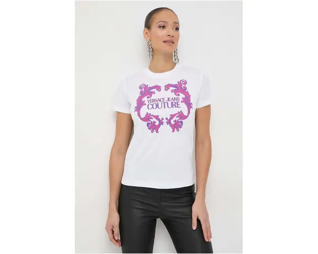 Versace Jeans Couture tricou din bumbac femei, culoarea alb