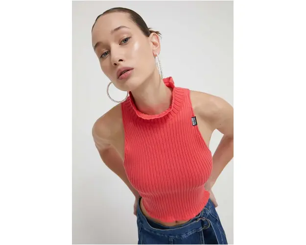 Moschino Jeans pulover de bumbac culoarea roz, light, cu turtleneck