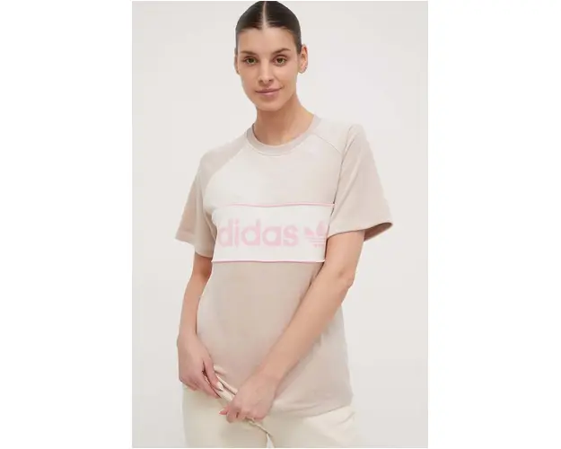adidas Originals tricou din velur culoarea bej IR5276