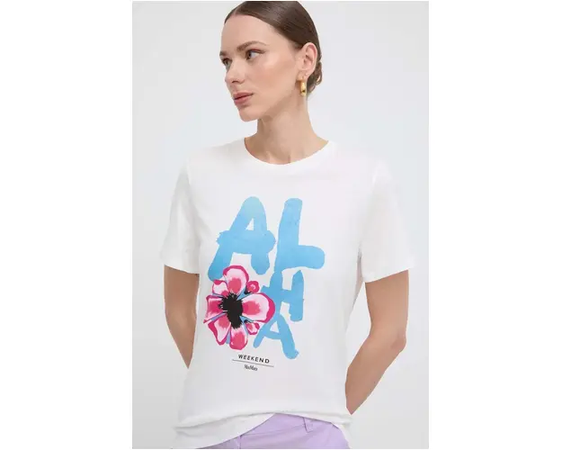 Weekend Max Mara tricou din bumbac femei, culoarea bej 2415970000000