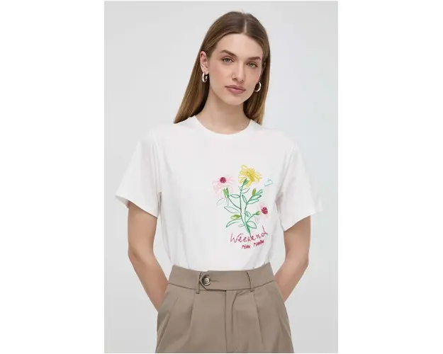Weekend Max Mara tricou din bumbac femei, culoarea alb 2415970000000