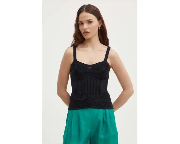 United Colors of Benetton top din bumbac culoarea negru