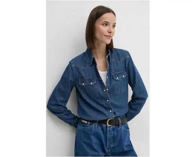 United Colors of Benetton camasa jeans femei, cu guler clasic, regular