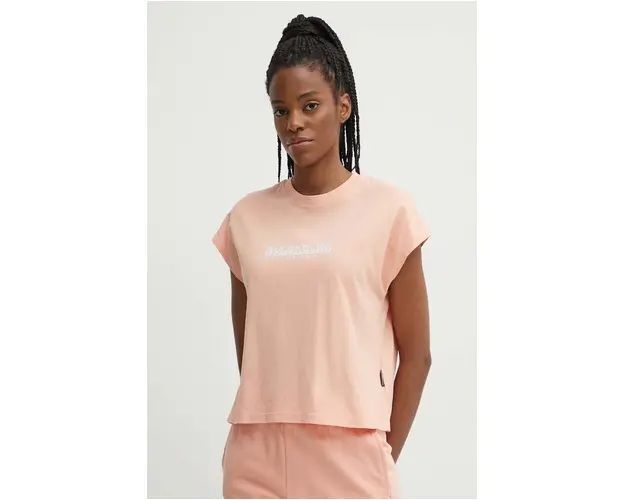 Napapijri tricou din bumbac S-Box femei, culoarea portocaliu, NP0A4HX3P1I1