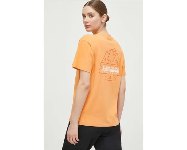 Napapijri tricou din bumbac femei, culoarea portocaliu