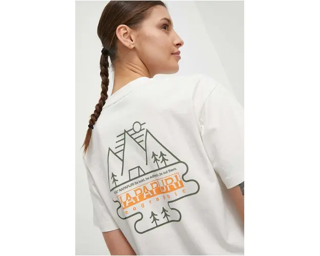 Napapijri tricou din bumbac femei, culoarea bej