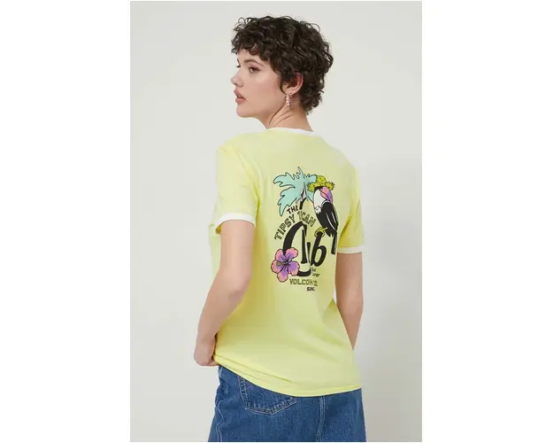 Volcom tricou din bumbac femei, culoarea galben