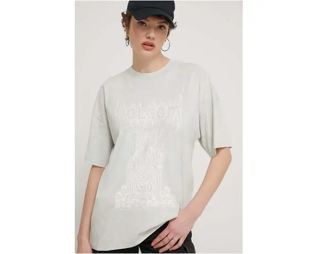 Volcom tricou din bumbac femei, culoarea verde