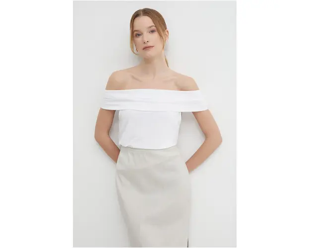 Sisley top femei, culoarea alb, decolteu spaniol