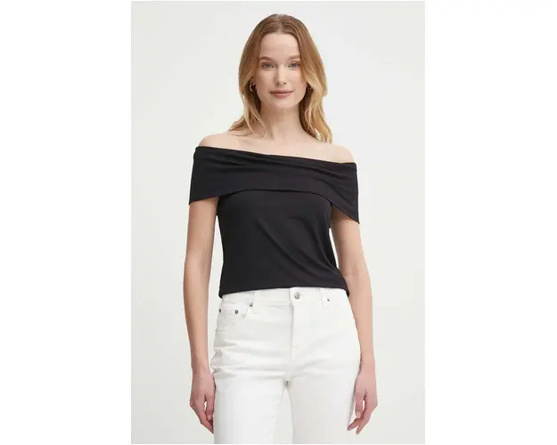 Sisley top femei, culoarea negru, decolteu spaniol