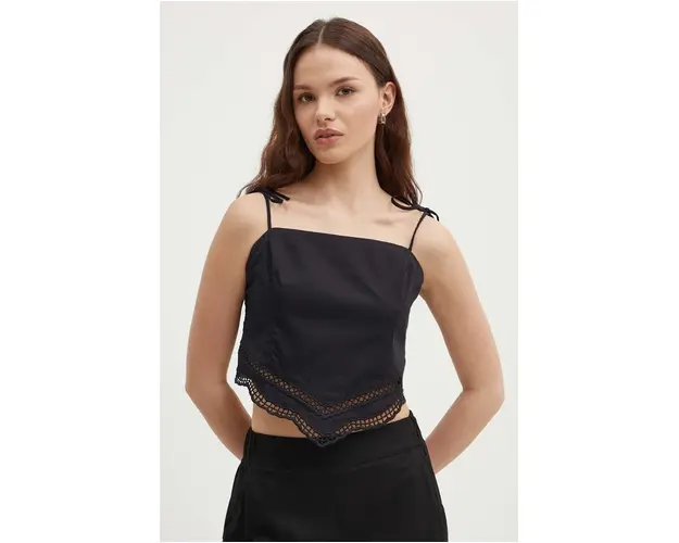 Sisley top din bumbac culoarea negru