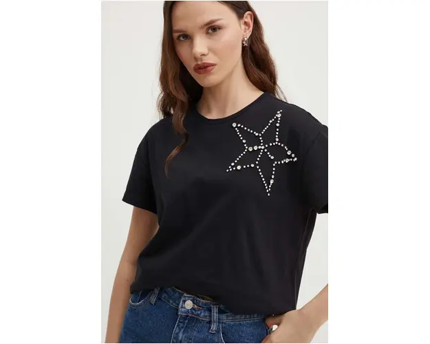 Sisley tricou din bumbac femei, culoarea negru
