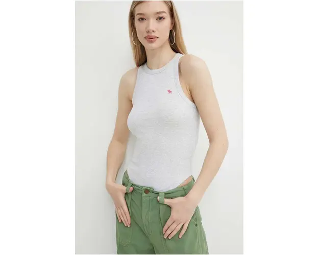 Abercrombie & Fitch top femei, culoarea gri
