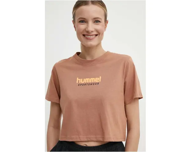 Hummel tricou din bumbac femei, culoarea maro