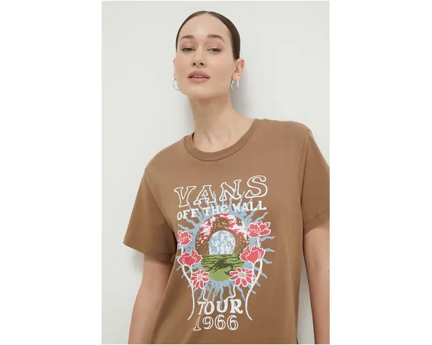 Vans tricou din bumbac femei, culoarea maro