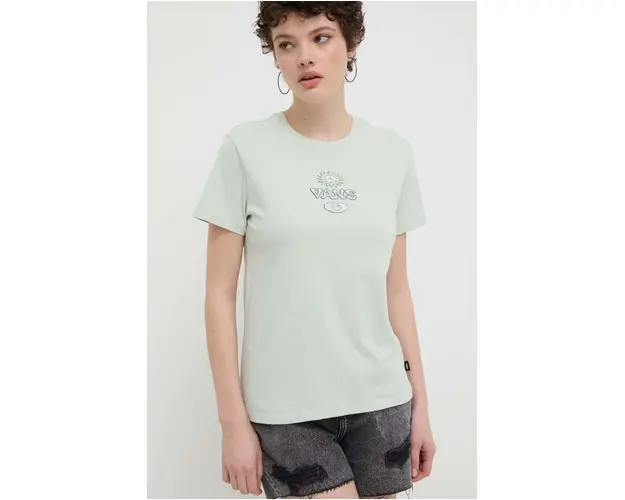Vans tricou din bumbac femei, culoarea verde