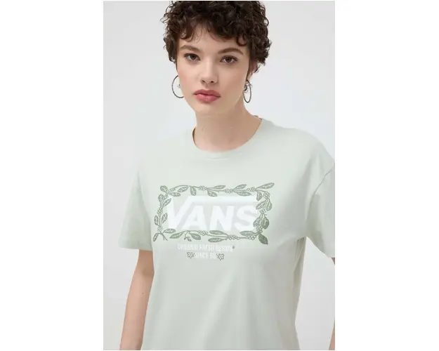 Vans tricou din bumbac femei, culoarea verde