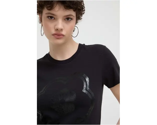 Vans tricou din bumbac femei, culoarea negru