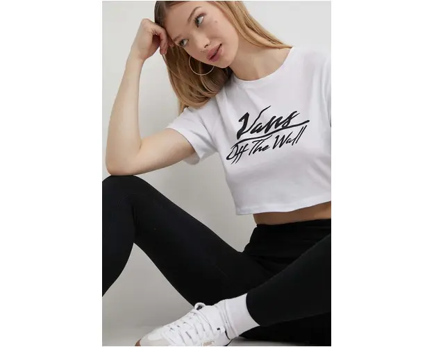 Vans tricou din bumbac femei, culoarea alb